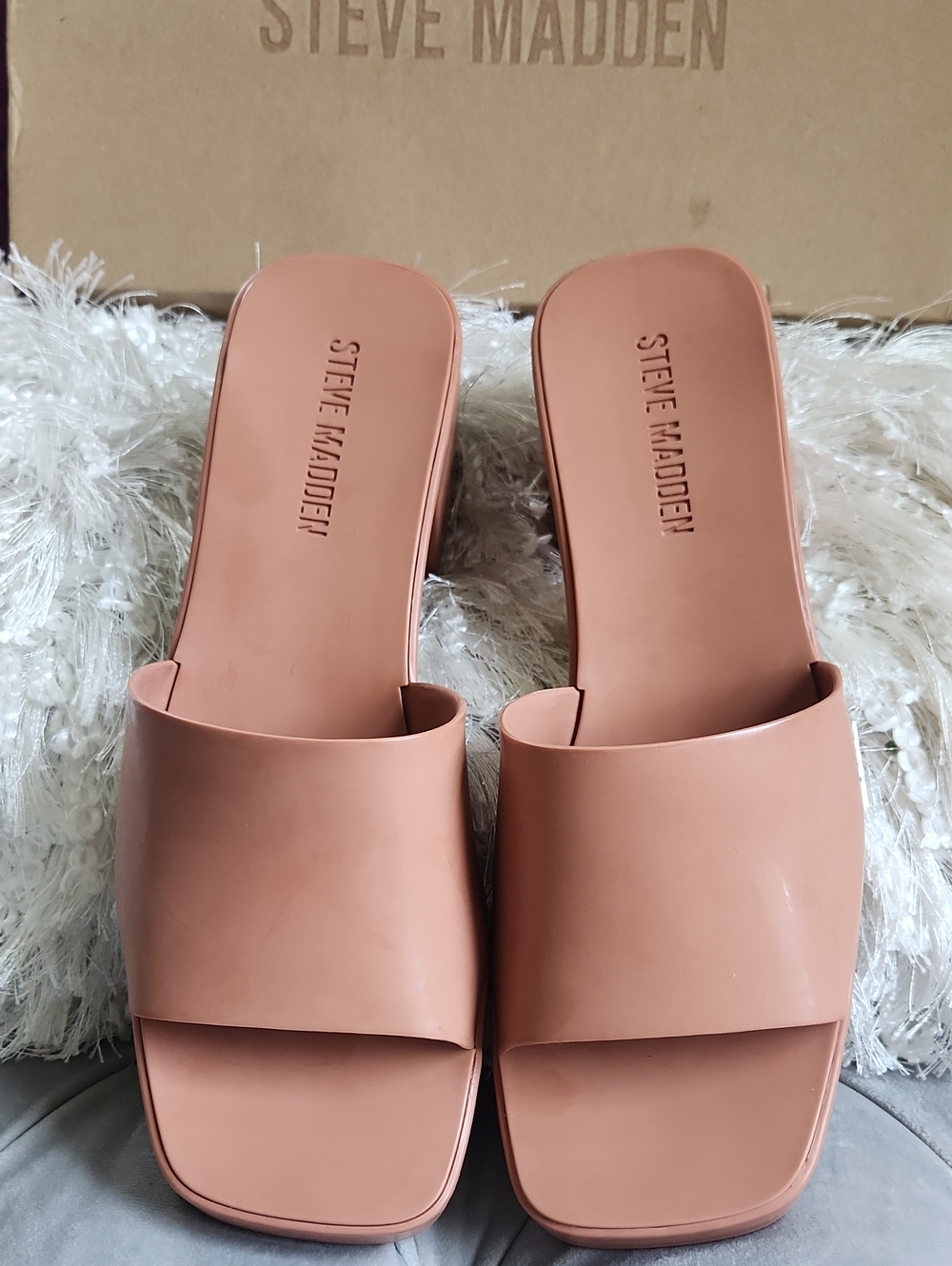Steve Madden Leather-Look Peachy Tan Slide Mules